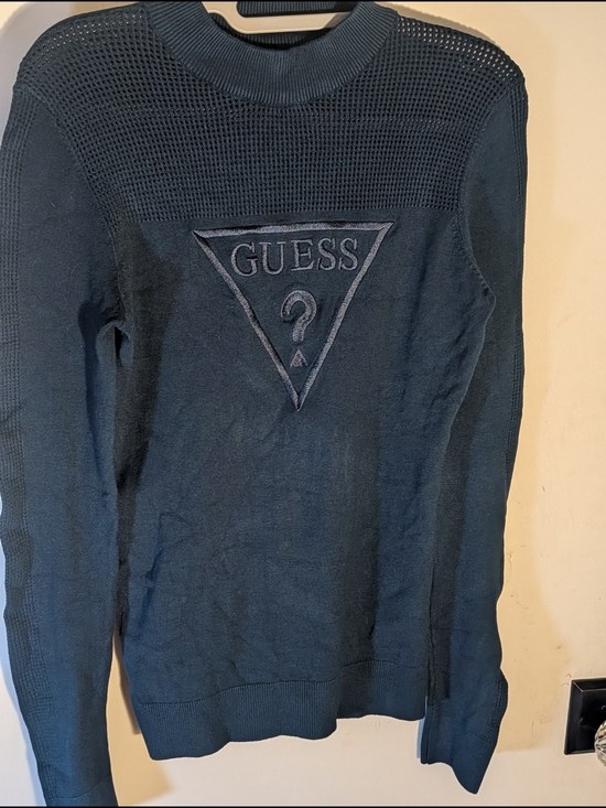 Guess Tops - GUESS Embroidered Logo Knit Sweater in Dark Teal